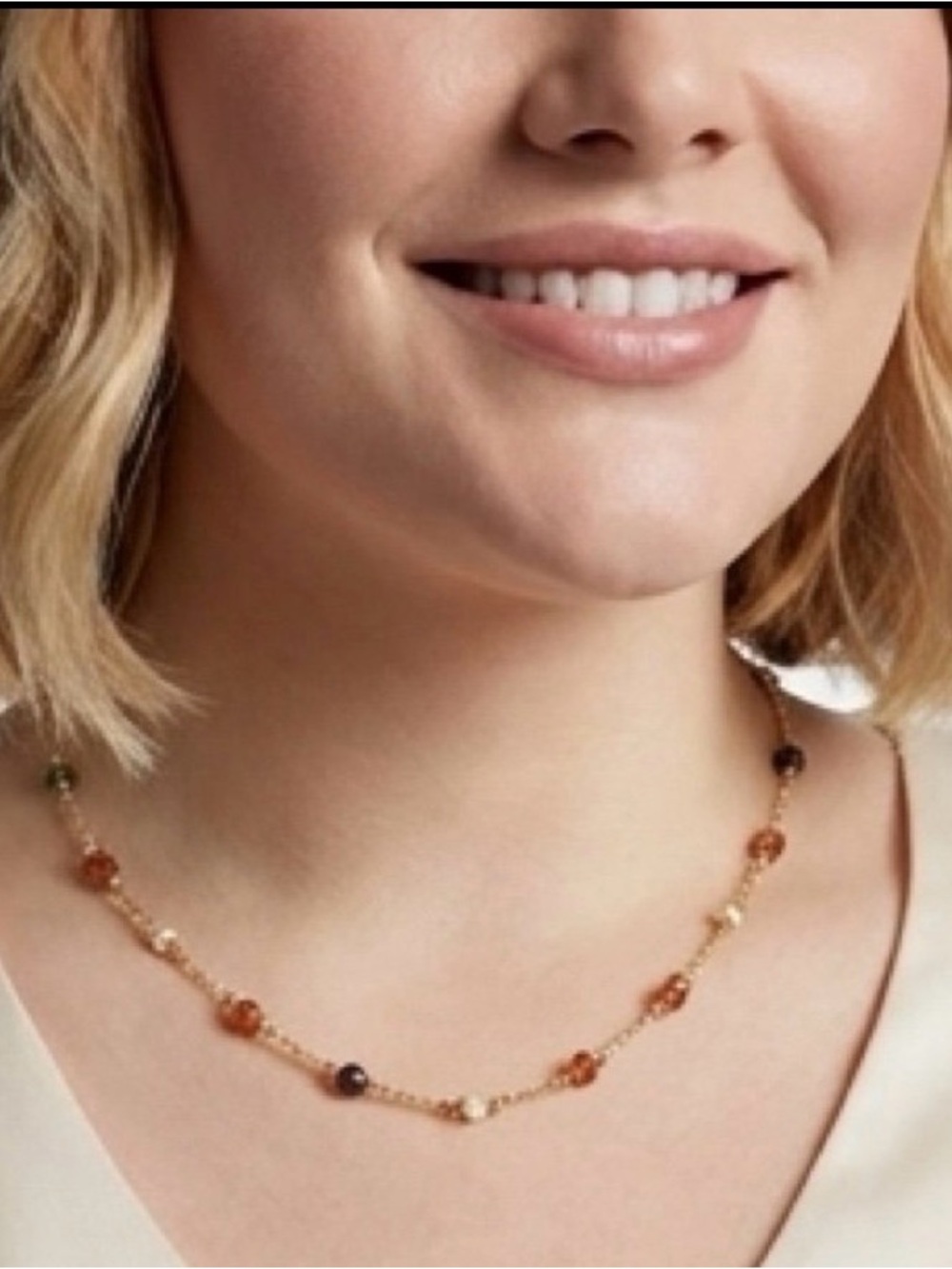 18k Gold plated Chain Necklace with Multicolor stone Beads - Women